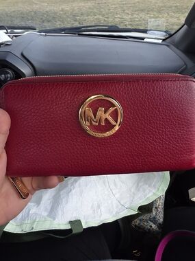 Michael Kors Red Leather Zip-Around Wallet with Gold Hardware